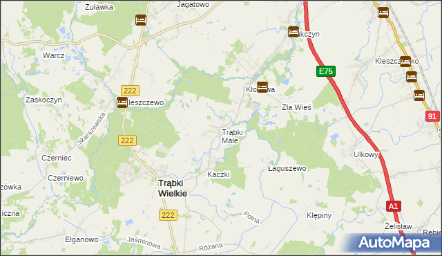 mapa Trąbki Małe gmina Trąbki Wielkie, Trąbki Małe gmina Trąbki Wielkie na mapie Targeo