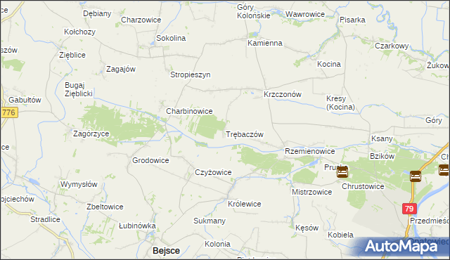 mapa Trębaczów gmina Opatowiec, Trębaczów gmina Opatowiec na mapie Targeo