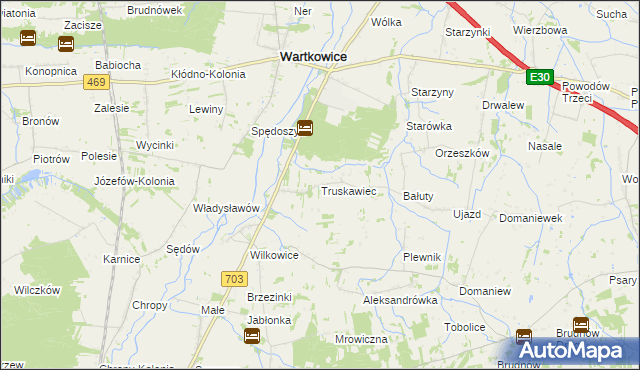 mapa Truskawiec gmina Wartkowice, Truskawiec gmina Wartkowice na mapie Targeo