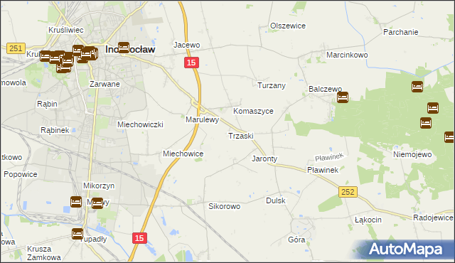 mapa Trzaski gmina Inowrocław, Trzaski gmina Inowrocław na mapie Targeo