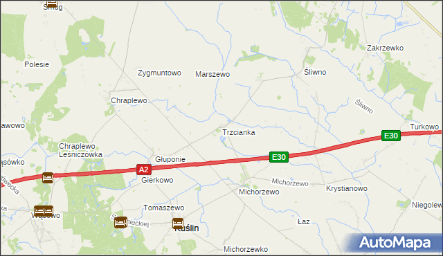 mapa Trzcianka gmina Kuślin, Trzcianka gmina Kuślin na mapie Targeo