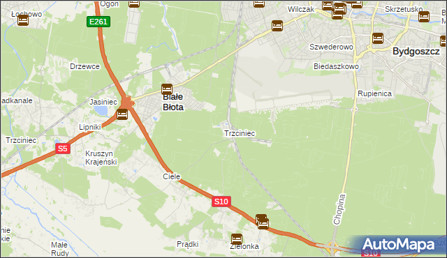 mapa Trzciniec gmina Białe Błota, Trzciniec gmina Białe Błota na mapie Targeo