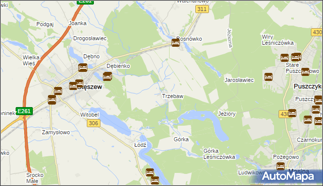 mapa Trzebaw gmina Stęszew, Trzebaw gmina Stęszew na mapie Targeo