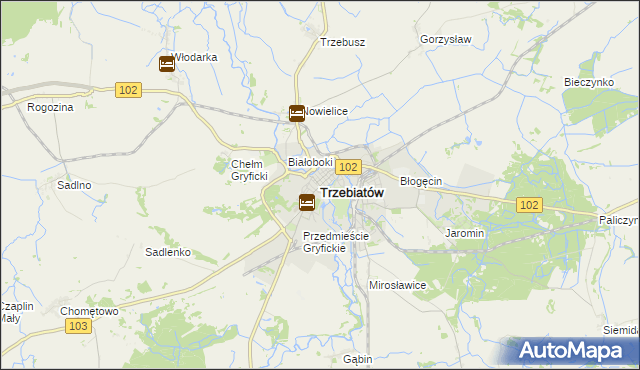 mapa Trzebiatów powiat gryficki, Trzebiatów powiat gryficki na mapie Targeo