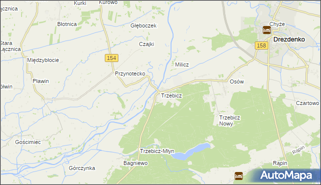 mapa Trzebicz gmina Drezdenko, Trzebicz gmina Drezdenko na mapie Targeo
