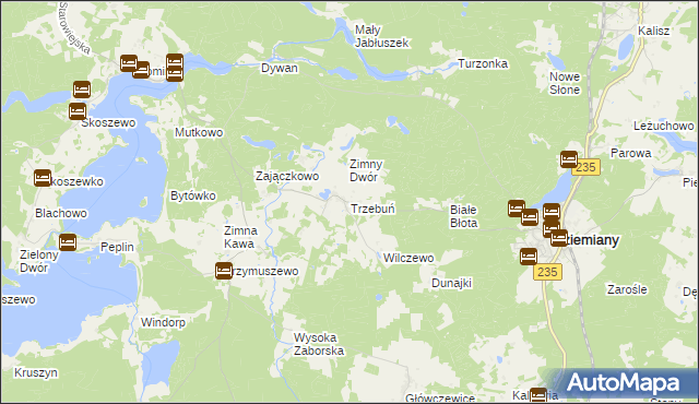 mapa Trzebuń gmina Dziemiany, Trzebuń gmina Dziemiany na mapie Targeo