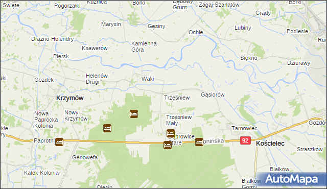 mapa Trzęśniew, Trzęśniew na mapie Targeo