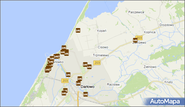 mapa Trzmielewo gmina Darłowo, Trzmielewo gmina Darłowo na mapie Targeo