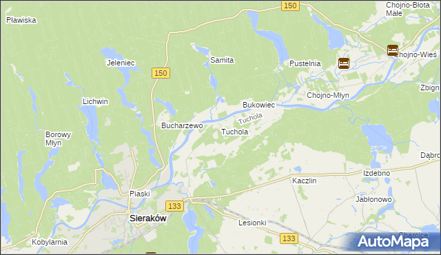 mapa Tuchola gmina Sieraków, Tuchola gmina Sieraków na mapie Targeo