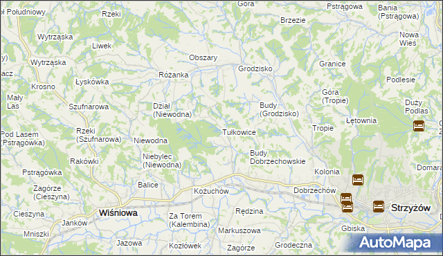 mapa Tułkowice gmina Wiśniowa, Tułkowice gmina Wiśniowa na mapie Targeo
