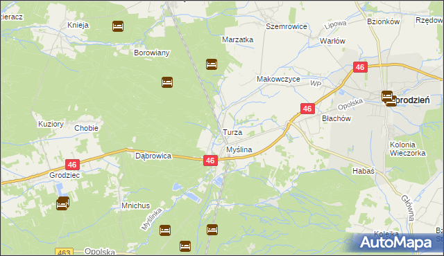 mapa Turza gmina Dobrodzień, Turza gmina Dobrodzień na mapie Targeo