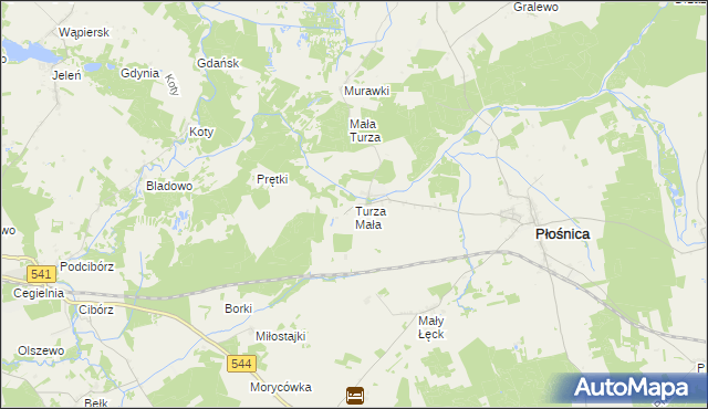 mapa Turza Mała gmina Płośnica, Turza Mała gmina Płośnica na mapie Targeo