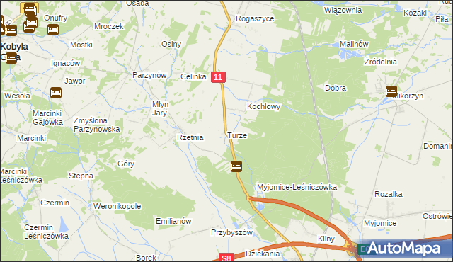 mapa Turze gmina Ostrzeszów, Turze gmina Ostrzeszów na mapie Targeo