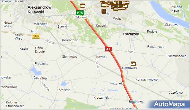 mapa Turzno gmina Raciążek, Turzno gmina Raciążek na mapie Targeo