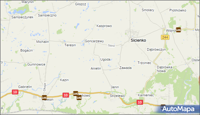 mapa Ugoda gmina Sicienko, Ugoda gmina Sicienko na mapie Targeo
