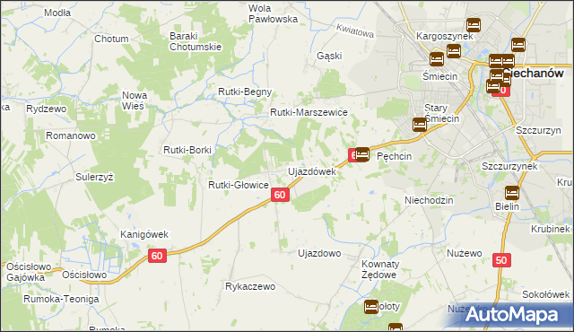 mapa Ujazdówek gmina Ciechanów, Ujazdówek gmina Ciechanów na mapie Targeo