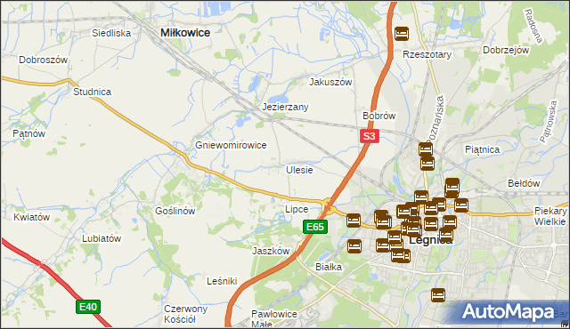 mapa Ulesie gmina Miłkowice, Ulesie gmina Miłkowice na mapie Targeo