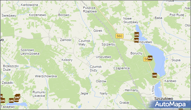 mapa Urszulewo gmina Rogowo, Urszulewo gmina Rogowo na mapie Targeo