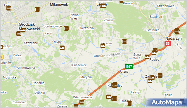 mapa Urszulin gmina Grodzisk Mazowiecki, Urszulin gmina Grodzisk Mazowiecki na mapie Targeo