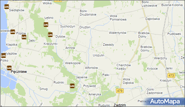 mapa Urszulin gmina Zadzim, Urszulin gmina Zadzim na mapie Targeo