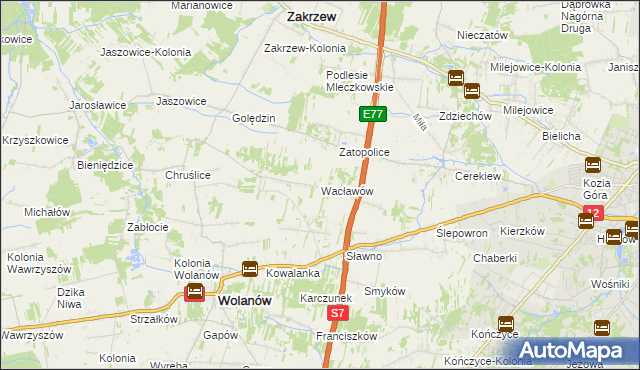 mapa Wacławów gmina Wolanów, Wacławów gmina Wolanów na mapie Targeo