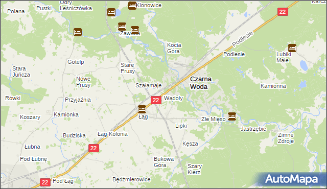 mapa Wądoły gmina Czersk, Wądoły gmina Czersk na mapie Targeo