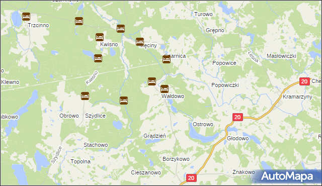 mapa Wałdowo gmina Miastko, Wałdowo gmina Miastko na mapie Targeo