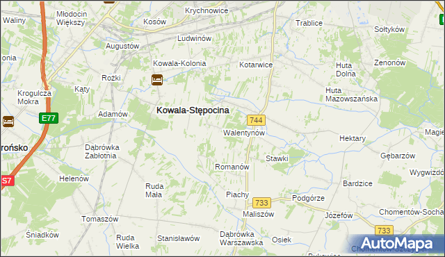 mapa Walentynów gmina Kowala, Walentynów gmina Kowala na mapie Targeo