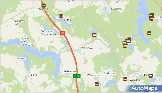 mapa Waplewo gmina Olsztynek, Waplewo gmina Olsztynek na mapie Targeo