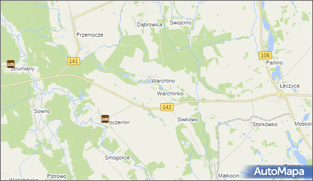 mapa Warchlinko, Warchlinko na mapie Targeo