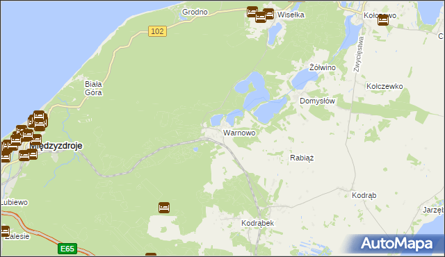 mapa Warnowo gmina Wolin, Warnowo gmina Wolin na mapie Targeo