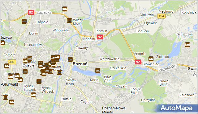mapa Warszawskie gmina Poznań, Warszawskie gmina Poznań na mapie Targeo