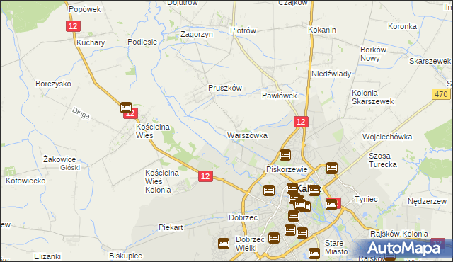 mapa Warszówka gmina Blizanów, Warszówka gmina Blizanów na mapie Targeo