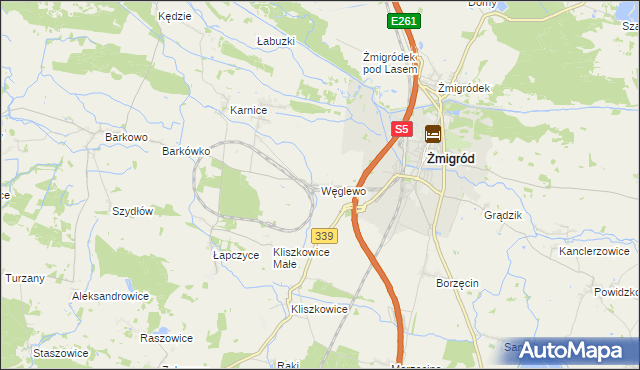 mapa Węglewo gmina Żmigród, Węglewo gmina Żmigród na mapie Targeo