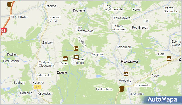 mapa Węgliska gmina Rakszawa, Węgliska gmina Rakszawa na mapie Targeo