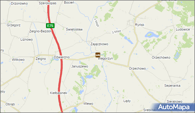 mapa Węgorzyn gmina Ryńsk, Węgorzyn gmina Ryńsk na mapie Targeo