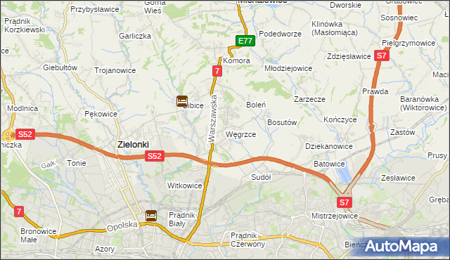 mapa Węgrzce gmina Zielonki, Węgrzce gmina Zielonki na mapie Targeo