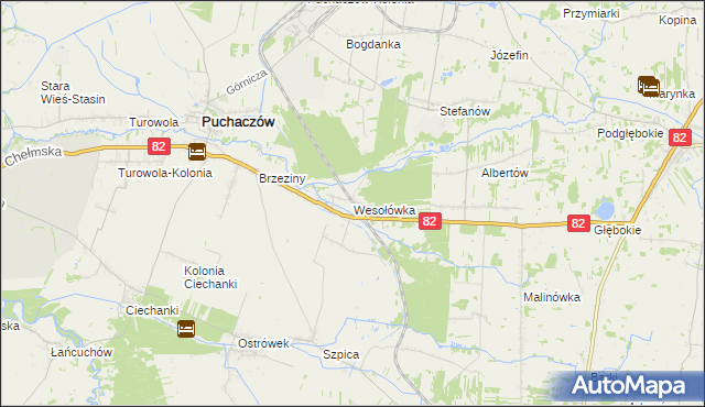 mapa Wesołówka gmina Puchaczów, Wesołówka gmina Puchaczów na mapie Targeo