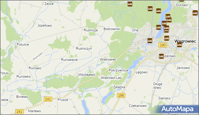 mapa Wiatrowiec gmina Wągrowiec, Wiatrowiec gmina Wągrowiec na mapie Targeo