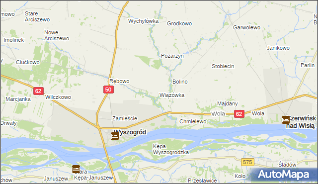 mapa Wiązówka gmina Wyszogród, Wiązówka gmina Wyszogród na mapie Targeo