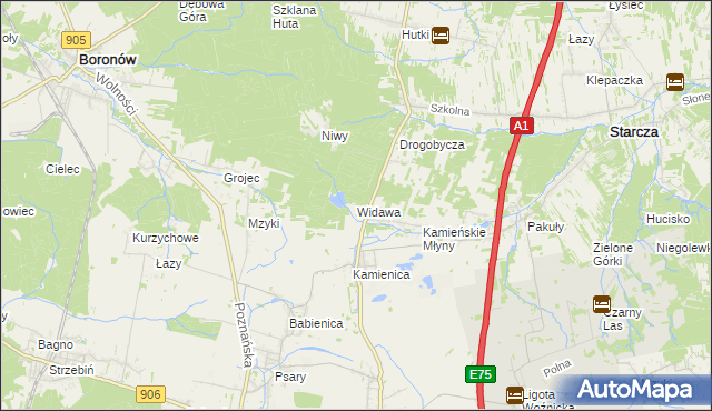 mapa Widawa gmina Woźniki, Widawa gmina Woźniki na mapie Targeo