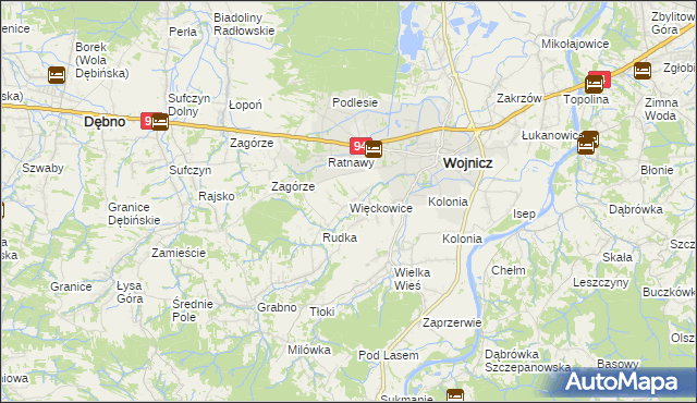 mapa Więckowice gmina Wojnicz, Więckowice gmina Wojnicz na mapie Targeo