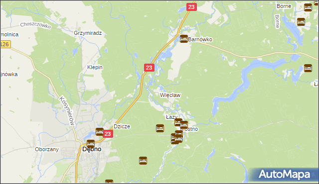 mapa Więcław gmina Dębno, Więcław gmina Dębno na mapie Targeo