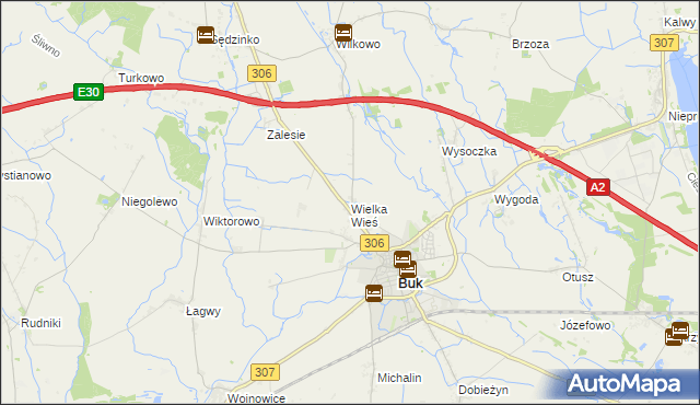 mapa Wielka Wieś gmina Buk, Wielka Wieś gmina Buk na mapie Targeo