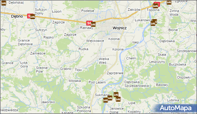 mapa Wielka Wieś gmina Wojnicz, Wielka Wieś gmina Wojnicz na mapie Targeo