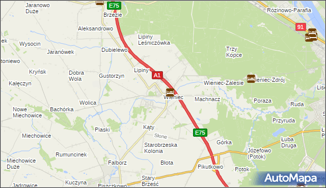 mapa Wieniec gmina Brześć Kujawski, Wieniec gmina Brześć Kujawski na mapie Targeo