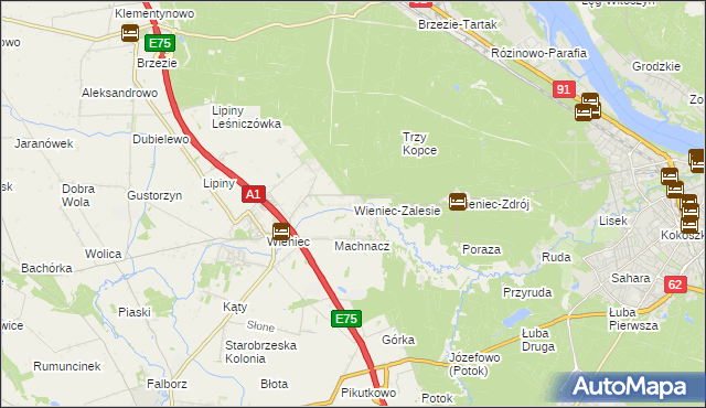 mapa Wieniec-Zalesie, Wieniec-Zalesie na mapie Targeo