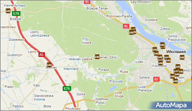 mapa Wieniec-Zdrój, Wieniec-Zdrój na mapie Targeo