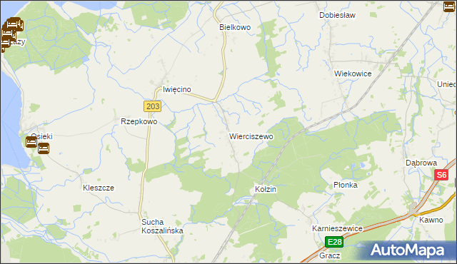 mapa Wierciszewo gmina Sianów, Wierciszewo gmina Sianów na mapie Targeo