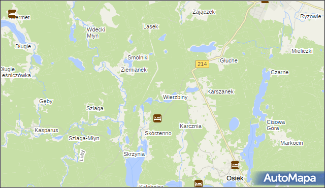 mapa Wierzbiny gmina Osiek, Wierzbiny gmina Osiek na mapie Targeo